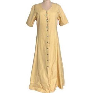 Vintage 90s maxi cotton button up A line dress with embroidery
